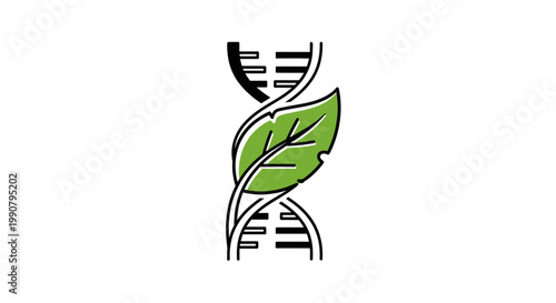DNA Helix with Green Leaf Symbol for Biotechnology and Genetic Engineering
