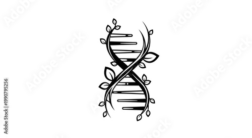 DNA Helix with Organic Leaf Growth Illustration