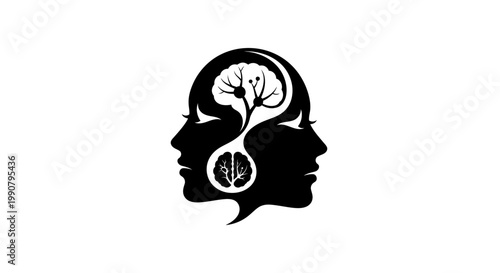 Dual Human Profiles with Interconnected Neural Brain Network Silhouette