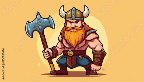 Photography Cartoon Viking Warrior with Axe Ready for Battle.