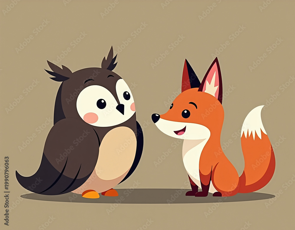 Obraz premium The Wise Owl and the Mischievous Fox: A Moral Fable