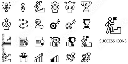 Success simple New concept 24 Black and White color icons set .Vector illustration.