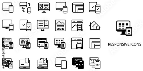Responsive simple New concept 24 Black and White color icons set .Vector illustration.