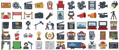 Collection of film and movie production icons.