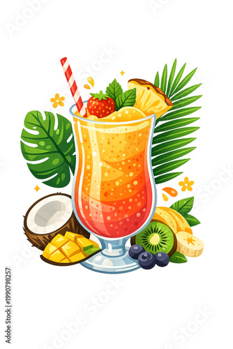 tropical smoothie, fruit garnish, smoothie drink, fresh fruits, healthy drink, blended fruit, refreshing beverage, smoothie glass, exotic fruits, mango smoothie, pineapple smoothie, berry smoothie, ba