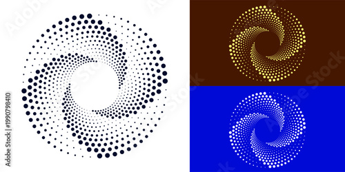 Halftone spiral dots vortex for technology, data concepts, radial graphic design element patterns, helix, rotation arc, spiral swirl - vector