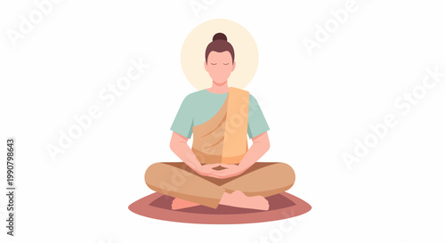 Buddha meditating in lotus position with halo.
