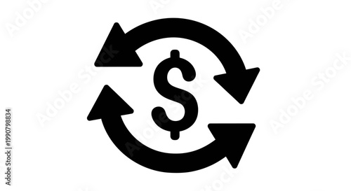 Bold Dollar Sign with Refresh Arrows Icon on Isolated White Background