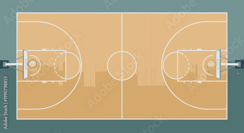 Overhead View of Empty Basketball Court for Sports and Game Activity