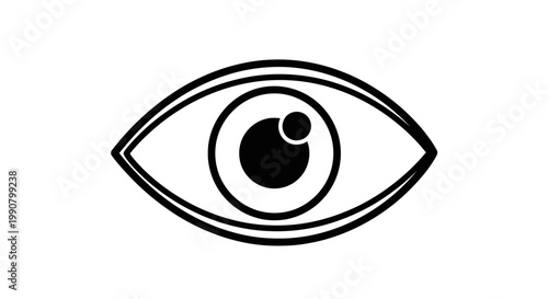 A stylized black human iris eyeball symbol design serves as a vector illustration eye icon for web vision and optical sight art