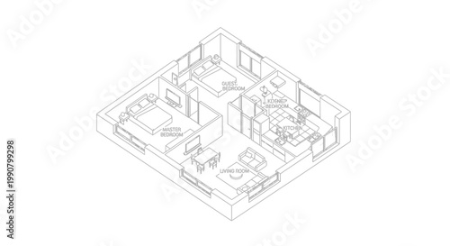 An architect's architectural blueprint and 3d model sketch illustrate a modern urban home construction project design