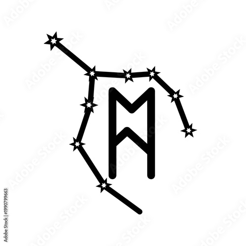 Ehwaz Rune Symbol with Constellation Design