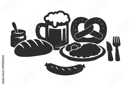 Photos German food vector illustration, traditional Bavarian meal with beer mug and pre