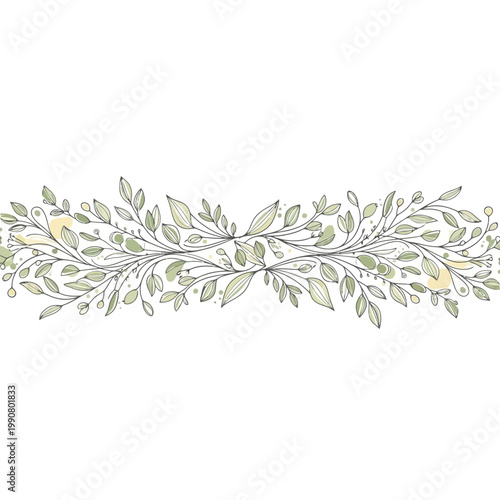 Elegant Hand Drawn Botanical Leaf Divider Border