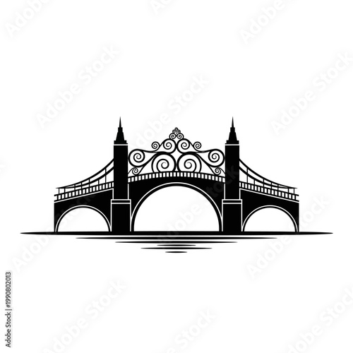 Elegant Ornamental Bridge Silhouette Vector Illustration