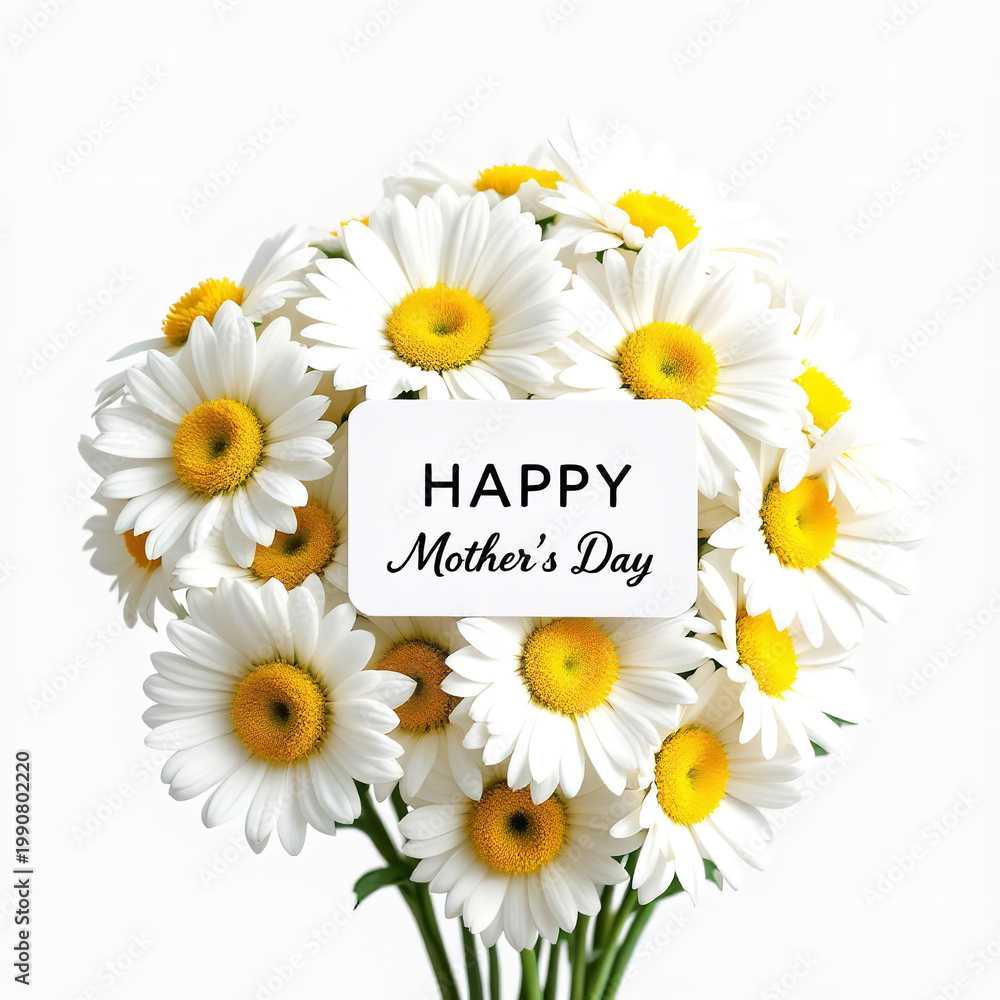 Obraz premium Bouquet of white daisy flowers with a message card isolated on transparent background for design
