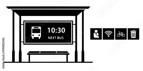 Modern Bus Stop Shelter Silhouette Vector - Urban Infrastructure Icon