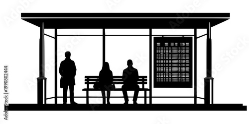 Modern Bus Stop Shelter Silhouette Vector - Urban Infrastructure Icon