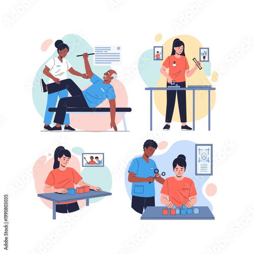 Physical therapy sessions for elderly patients, focusing on rehabilitation and recovery.