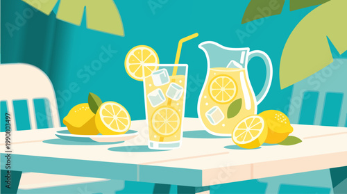 Fresh Lemonade and Citrus Summer Table Scene