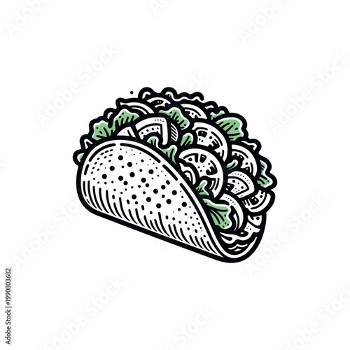 Minimalist Line Art Taco with Vegetables Vector Illustration
