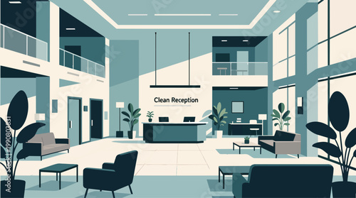 Clean Reception Lobby With Architectural Plants and Seating Zones