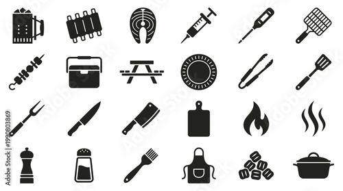 Barbecue silhouette icons for summer grilling and outdoor cooking convenience