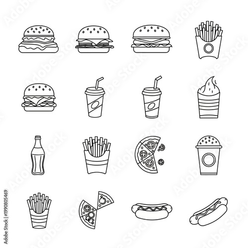 Fast Food Icon Set Line Art Collection