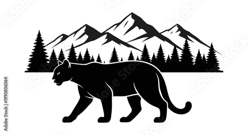 Black silhouette of a panther walking.