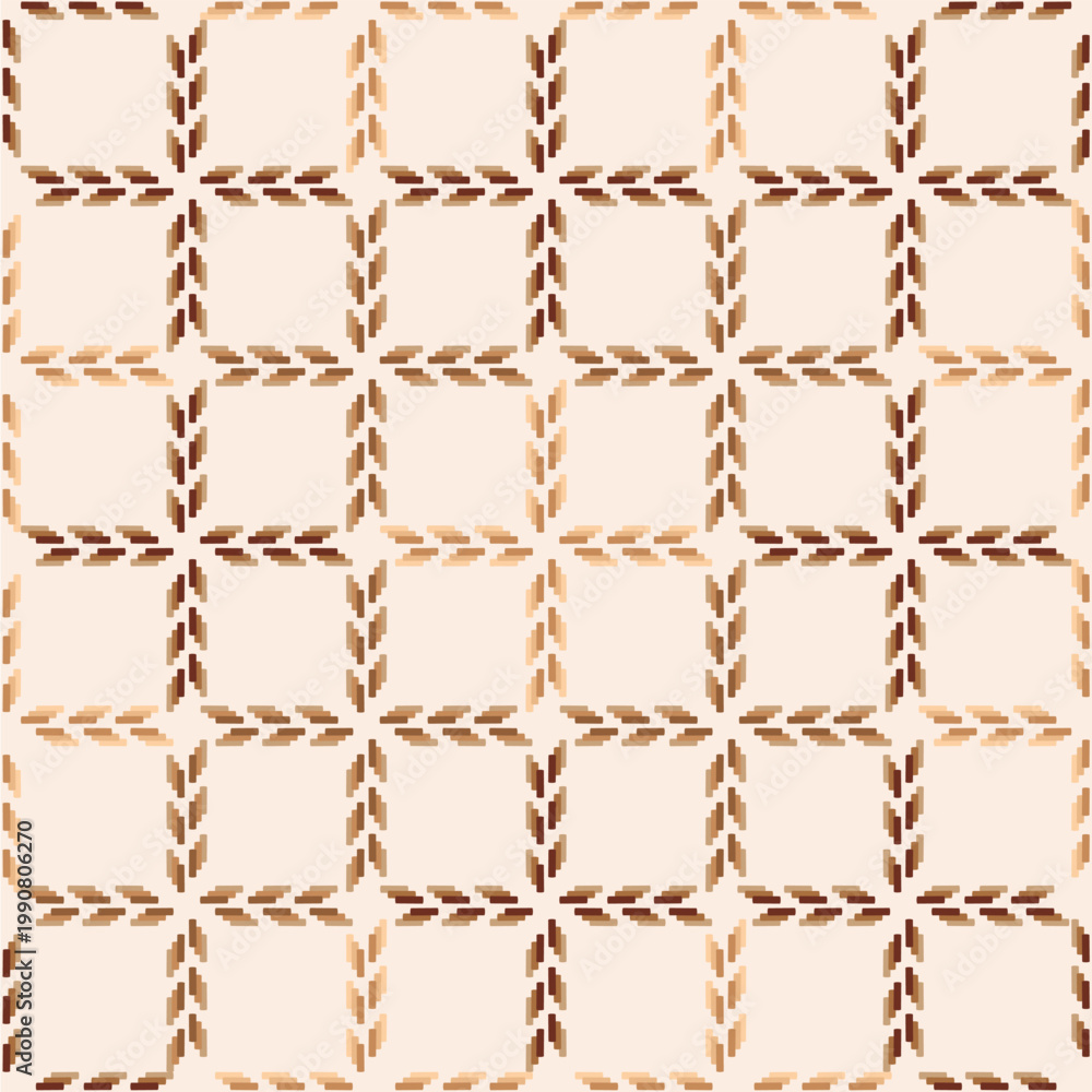 Fototapeta premium Seamless Minimal Woven Grid Pattern in Neutral Beige and Brown, Geometric Stitch Texture Background for Fabric, Textile, Wallpaper 