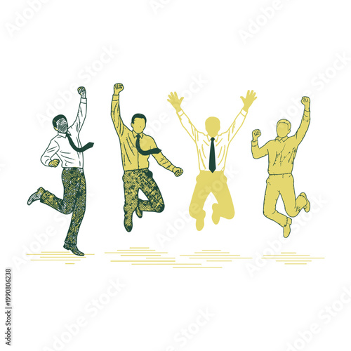 Happy businessmen jumping in office with confetti