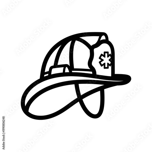 Firefighter Helmet Icon with Medical Star of Life Symbol