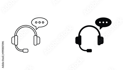 Customer service headset icon set with speech bubble for online support and communication in vector style
