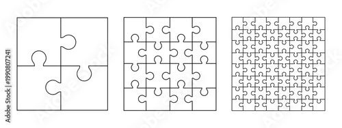 Bild auf Leinwand Puzzle pieces set, template puzzle jigsaw isolated, puzzles outline grid collect