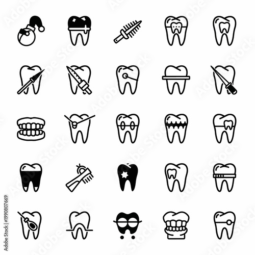 Collection of Dental Icons and Symbols representing teeth health, dental care and oral hygiene. Vector illustration