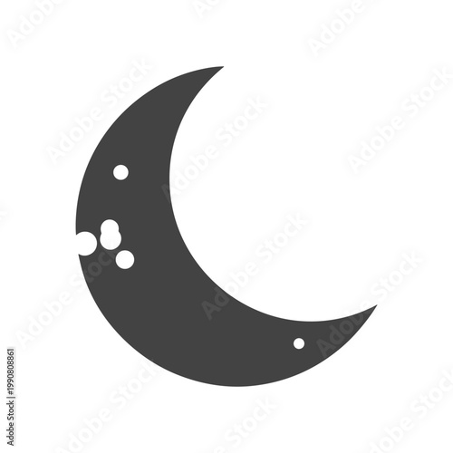 Crescent moon with three craters depicted in a minimalist style