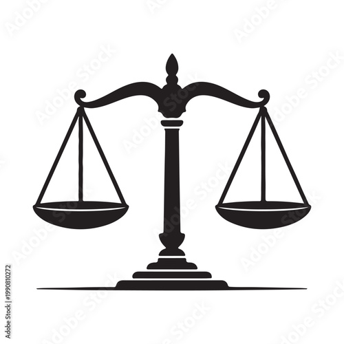 Black and White Scales of Justice Vector Illustration for Law and Equity