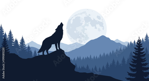 A wolf howls at the full moon.