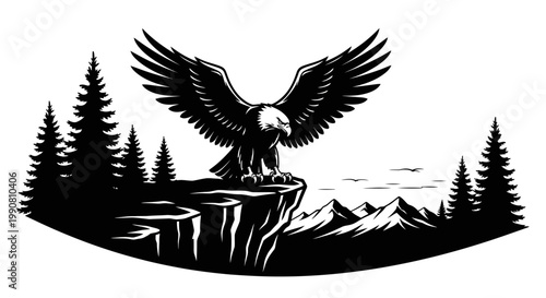 Majestic eagle on mountain cliffside landscape.