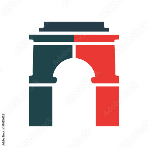 Architectural diagram of a romanesque or gothic arch structure with colored segments