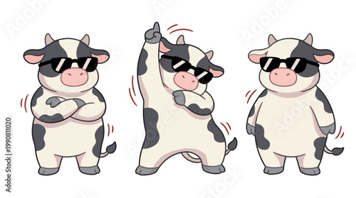 Cows wearing sunglasses dancing happy.