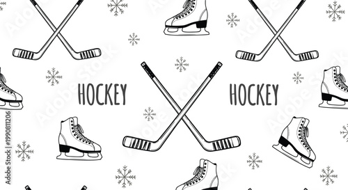 Hockey Icon Set Featuring Skates, Sticks, and Snowflakes for Winter Sports and Ice Hockey Designs