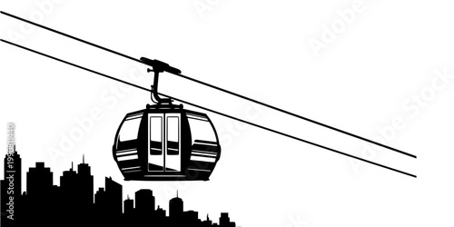Urban Cable Car Gondola Silhouette Vector - Aerial Public Transport Icon