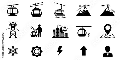 Urban Cable Car Gondola Silhouette Vector - Aerial Public Transport Icon