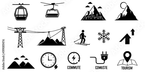 Urban Cable Car Gondola Silhouette Vector - Aerial Public Transport Icon