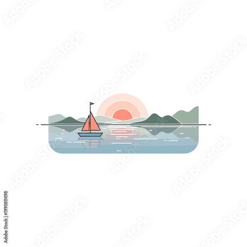 A serene sailboat gliding on calm waters during a picturesque sunset.