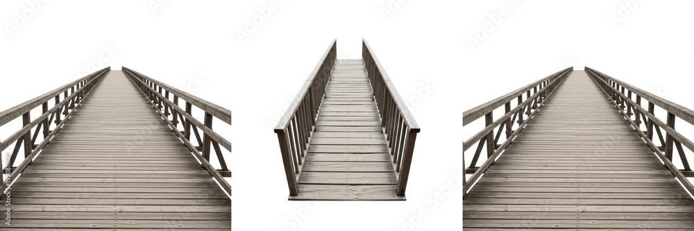 Fototapeta premium Modern Suspension Bridge Architectural Structure Side View Isolated On Transparent Background PNG Set.
