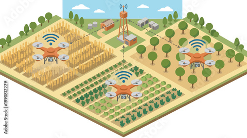 Advanced agricultural technology revolutionizes crop management, with automated drones providing precision monitoring and efficient farming solutions for a sustainable future across diverse fields