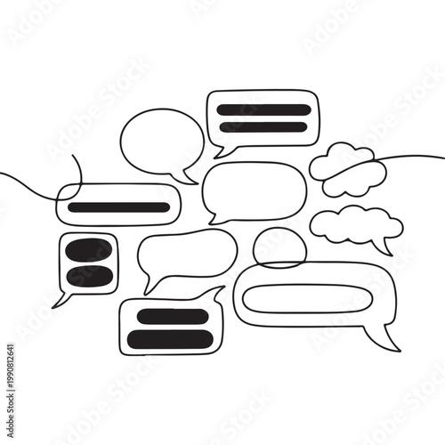 Minimalist Continuous Line Art Speech Bubble and Chat Box Set