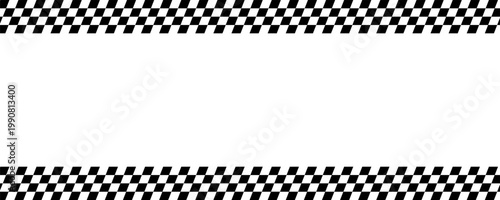 Race checkered flag pattern, seamless rally border texture, black and white finish line ribbon, car race track grid pattern